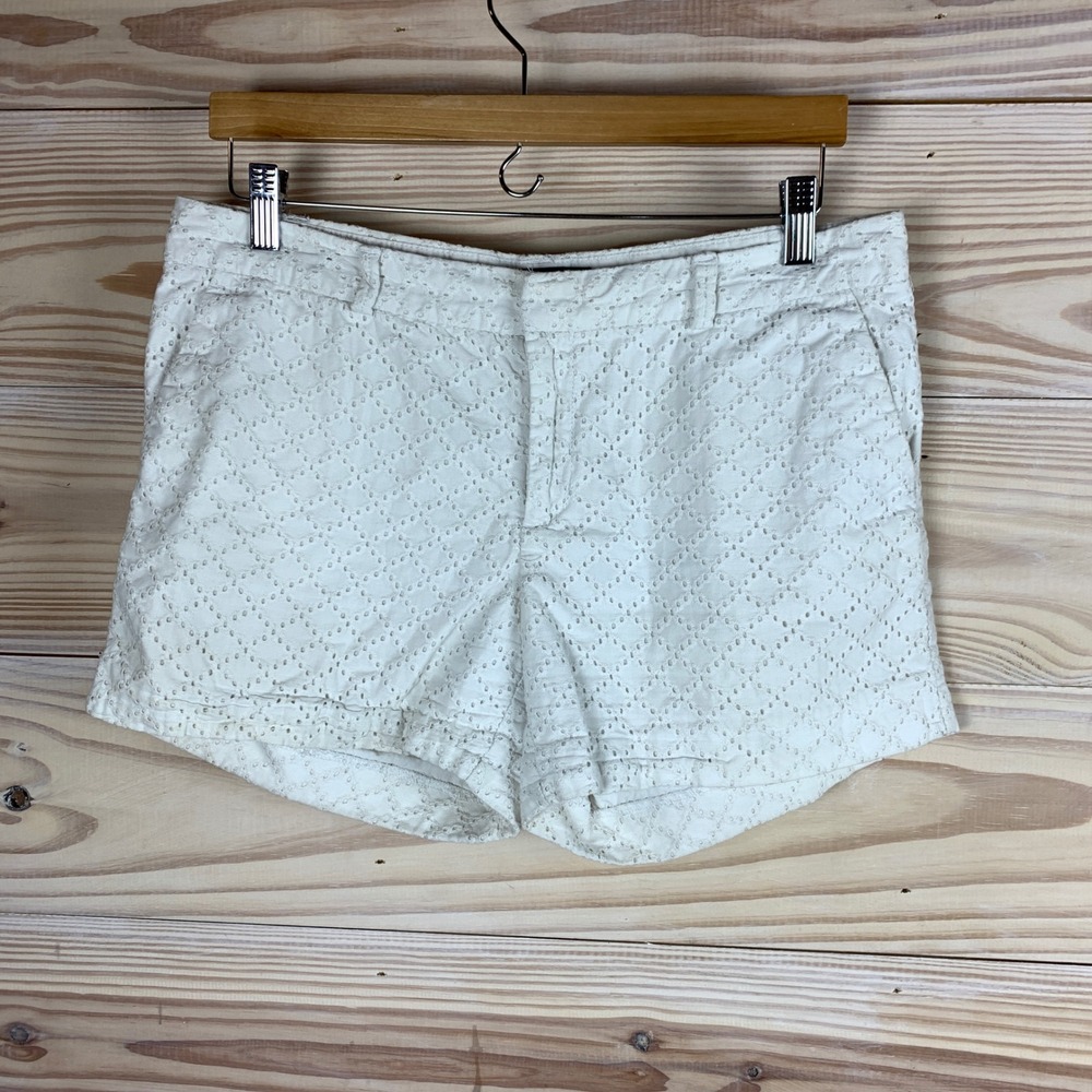 Banana Republic Shorts Womens 8P White Eyelet Lace Cotton Petite Coastal Preppy